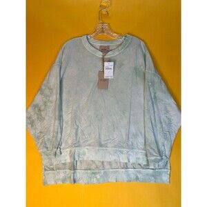 FOUND Tie Dye Cozy Sweatshirt Top Womens S Mint Green Step Hem Long Sleeve NWT